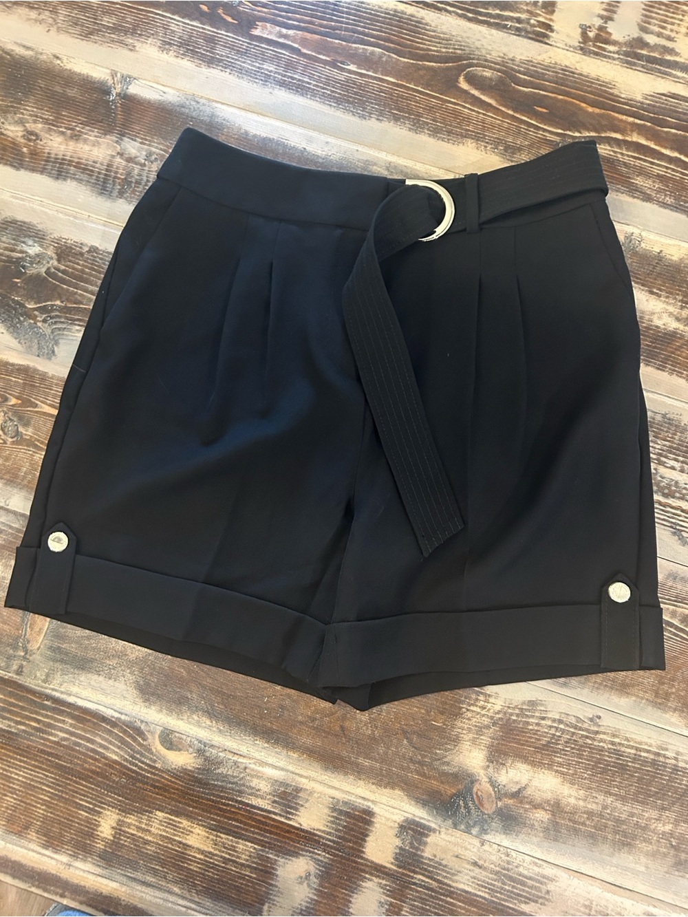 White House Black Market Black High-Waist Belted Dress Shorts - Picture 3 of 5